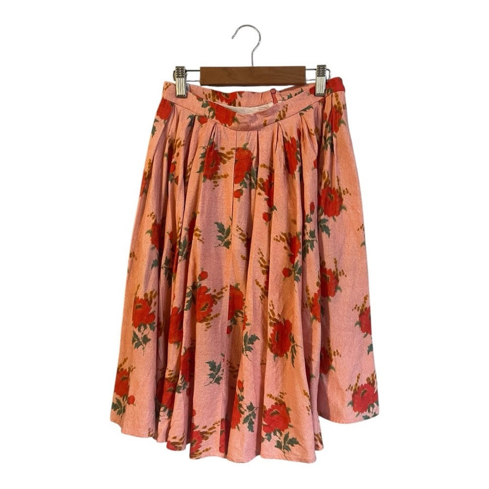Morley Pink Floral Pleated Skirt with Red Flowers